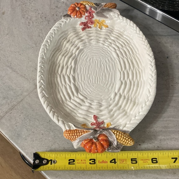 2 Vtg Fitz and Floyd Pilgrim's Progress Leaf Turkey Thanksgiving Serving Platter - Picture 15 of 16